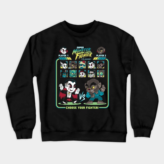 Super Monster Fighter - Cartoon Chibi Style - Retro Video Game - Classic Vintage Horror Crewneck Sweatshirt by Nemons